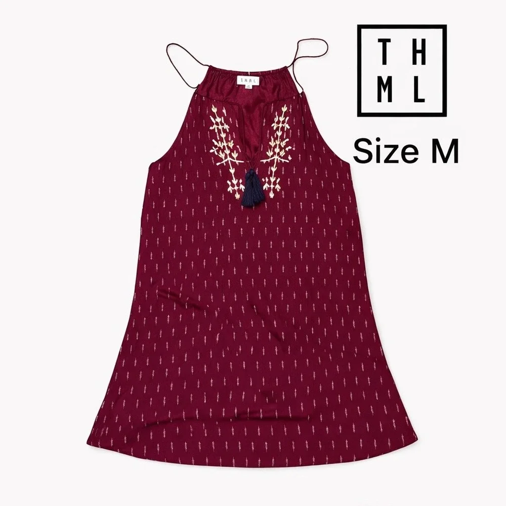 THML Womens Burgundy Embroidered Halter Tank Top Tassel Boho SF3478-1-WE Size M